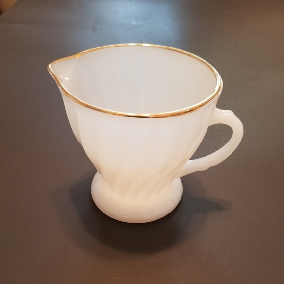 Vintage Anchor Hocking fire king milk glass creamer with gold trim - Picture 1 of 6